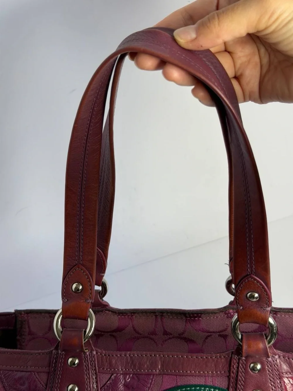 Vintage Coach Circle Patchwork East-West Plum Tote Bag
